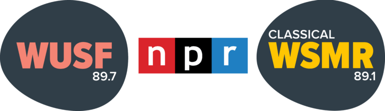 Logos for NPR and its WUSF and WSMR channels.